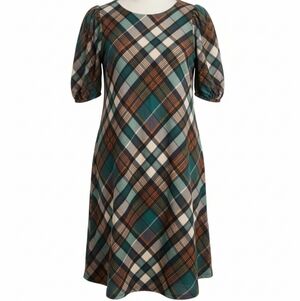 Plaid Dress with Puff Sleeves